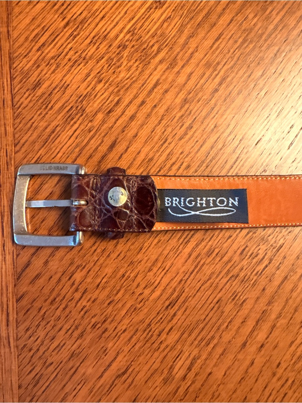 Brighton Men's Genuine Leather Belt Size 40 Crocodile Embossed Brass Buckle